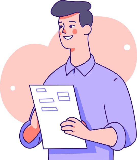 クリップボードを持った男とクリップボードを持っている男と紙を持った男の漫画