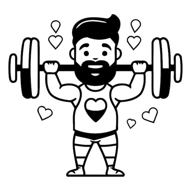 Vector cartoon man with dumbbells and heart vector illustration