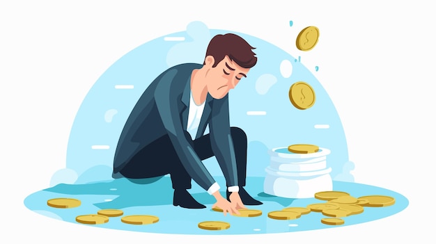 a cartoon of a man with gold coins in his hands