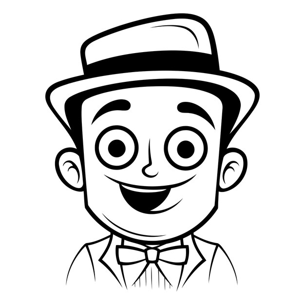 Vettore uomo dei cartoni animati con cappello e papillon sorridente illustrazione vettoriale progettazione grafica