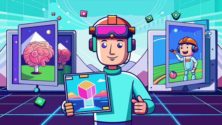 Vector a cartoon of a man with a helmet on and a picture of a man in a helmet holding a piece of paper
