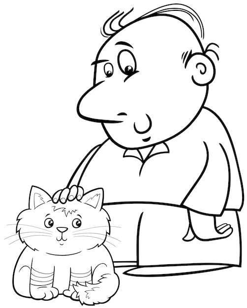 Cartoon man with his cat or kitten coloring page