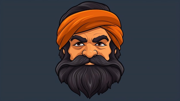Vector cartoon man with a long beard and a red turban on a dark background