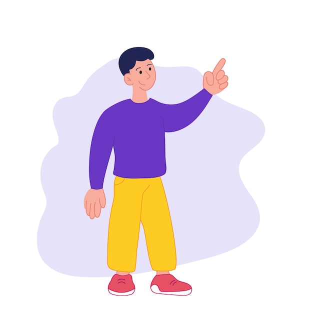 Vector cartoon man with a pointing finger