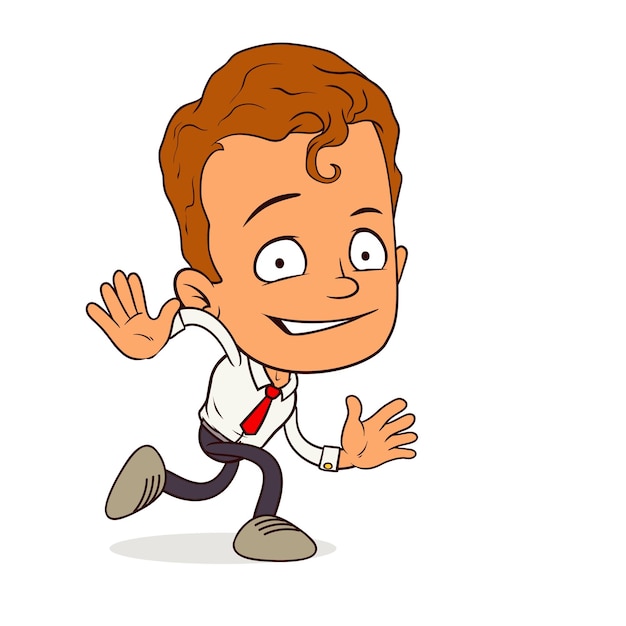 a cartoon man with a shirt that says hes waving