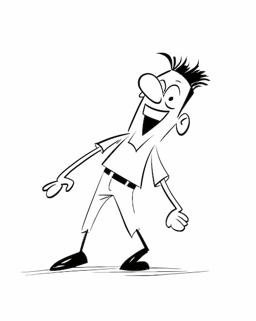 A cartoon of a man with a short haircut and a short haircut is standing on a white background.