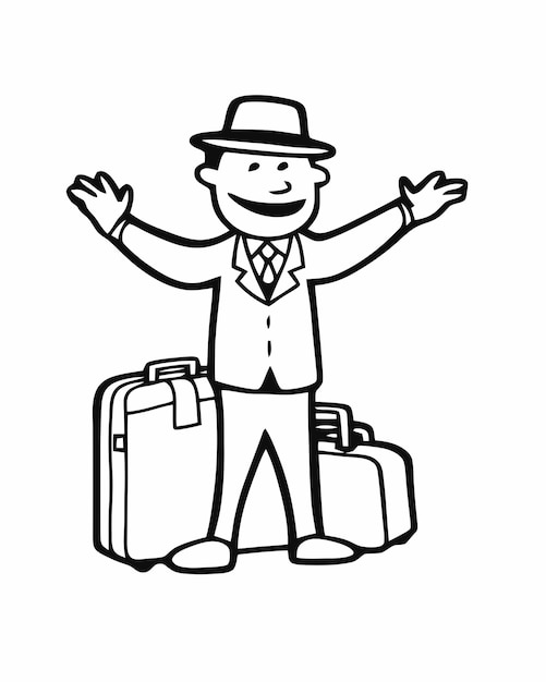 cartoon man with suitcases