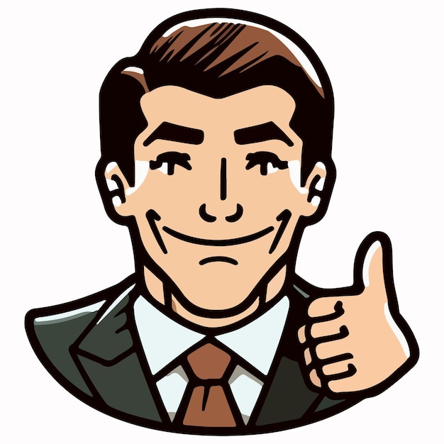 A cartoon of a man with a tie and a tie that says " thumbs up ".