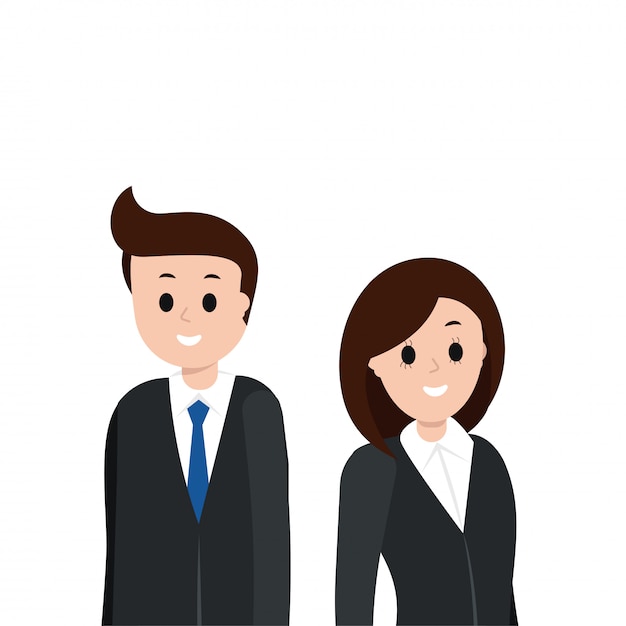 Cartoon man and woman in business suit