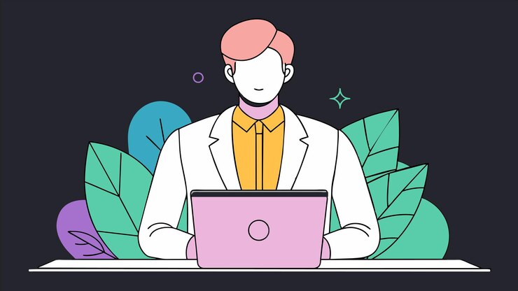 Vector a cartoon of a man working on a laptop with a man working on his laptop