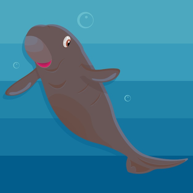 Cartoon manatee underwater vector illustration