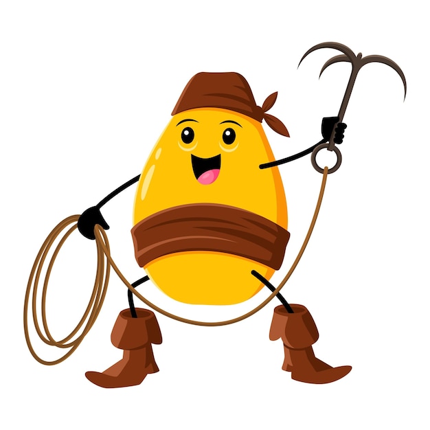 Cartoon mango fruit pirate or corsair character sporting a grappling hook ready to raid and loot Vector whimsical and charming nautical personage sails the seas in search of treasure and adventure