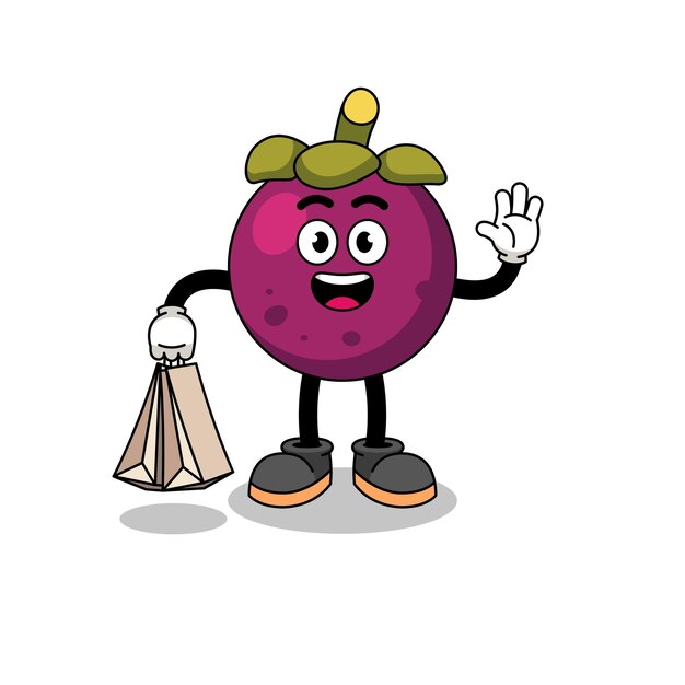 Vector cartoon of mangosteen shopping character design