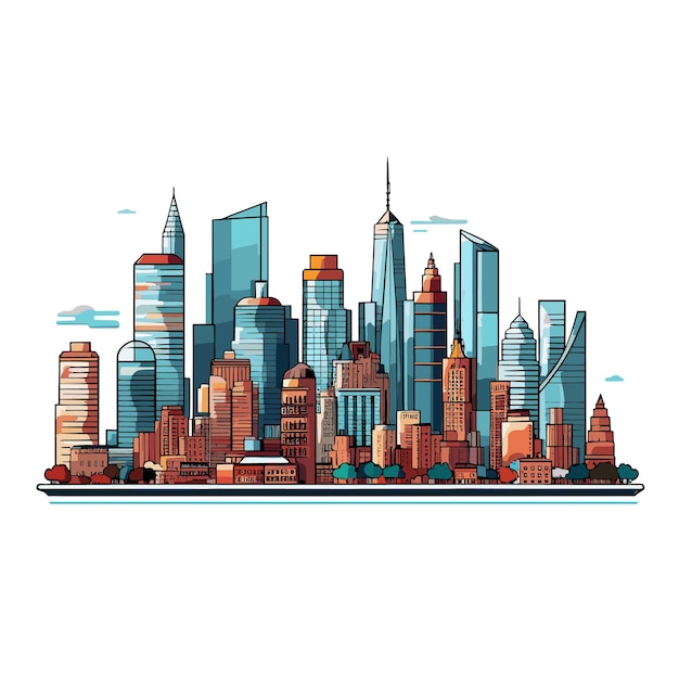 Cartoon manhattan HD Contour Flat Color Cartoon