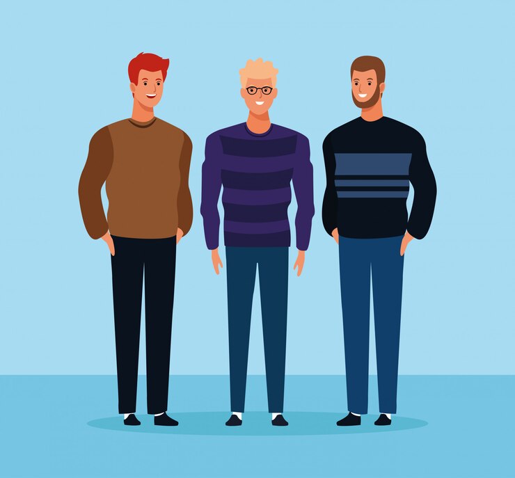 Vector cartoon mannelijke vrienden permanent