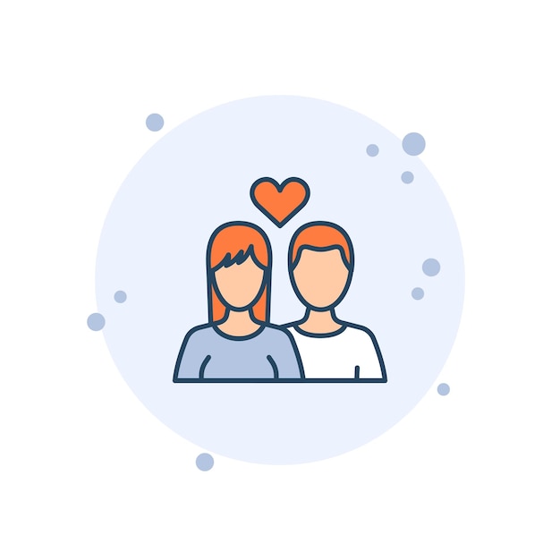 Vector cartoon mannen en vrouwen met hart icoon vector illustratie liefhebbers met hart op bubbels achtergrond liefde paar teken concept