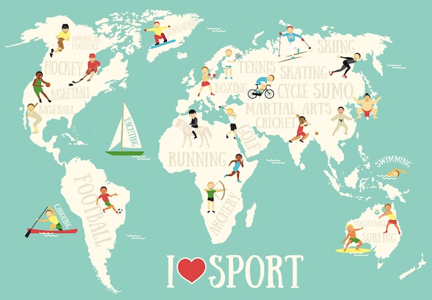 Vector cartoon map with sportsmen