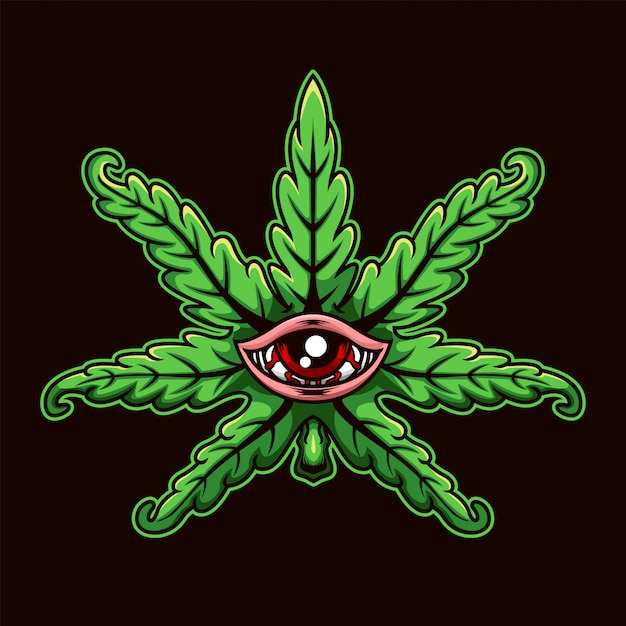 Cartoon marijuana leaf with red eyes