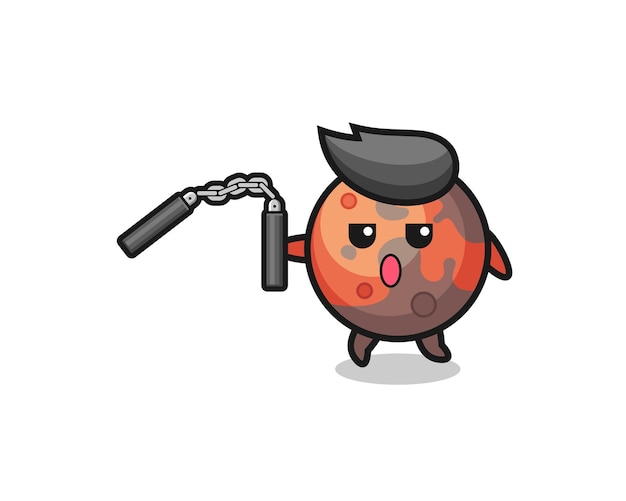 Cartoon of mars using nunchaku cute design