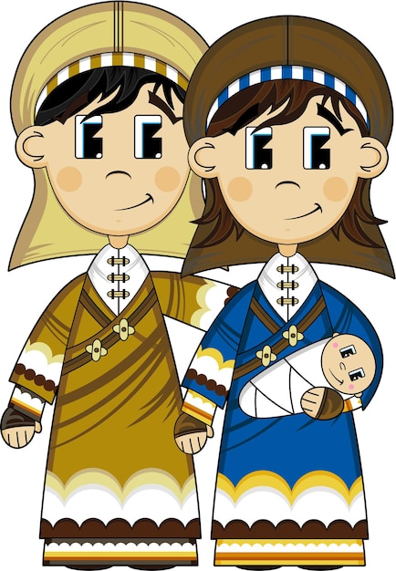 Вектор Мультфильм мария и иосиф с младенцем иисусом христом библейская иллюстрация