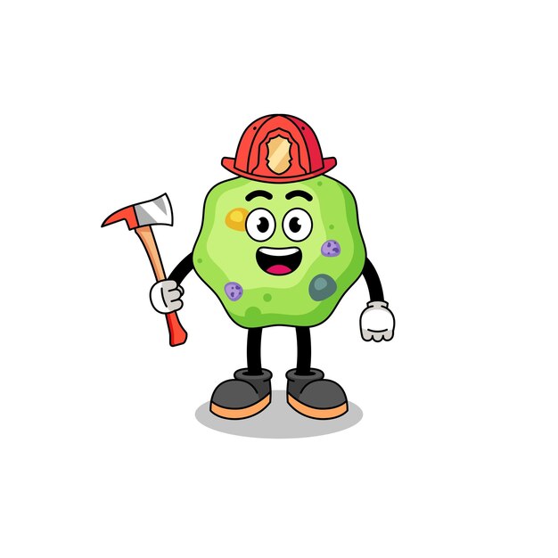 Vector cartoon mascot of amoeba firefighter
