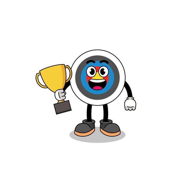 Cartoon mascot of archery target holding a trophy character design