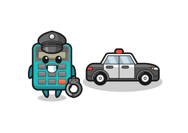 警察としての電卓の漫画のマスコット、Tシャツ、ステッカー、ロゴ要素のかわいいスタイルのデザイン