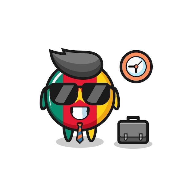 Cartoon mascot of cameroon flag badge as a businessman