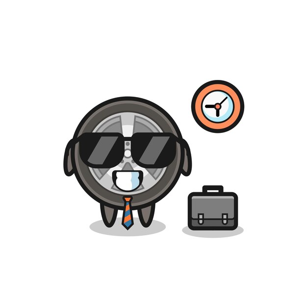 Cartoon mascot of car wheel as a businessman , cute style design for t shirt, sticker, logo element