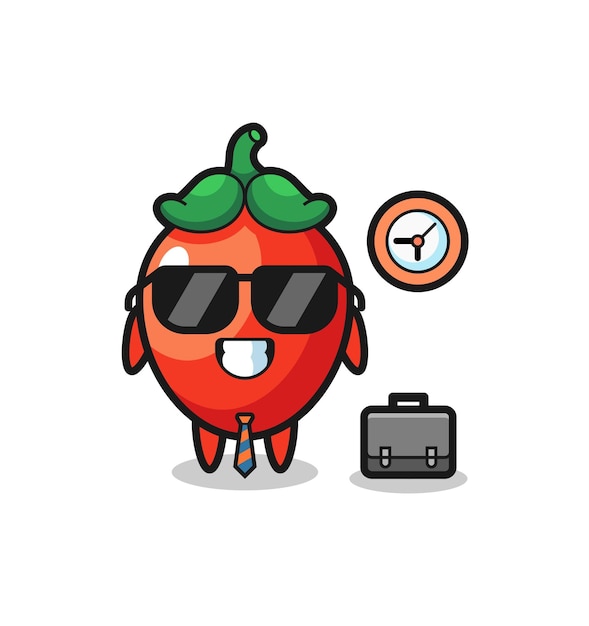 Vector cartoon mascot of chili pepper as a businessman