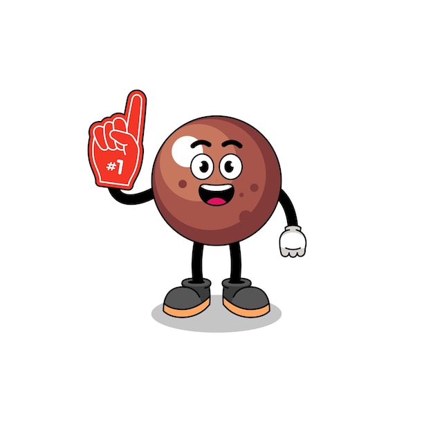 Cartoon mascot of chocolate ball number 1 fans