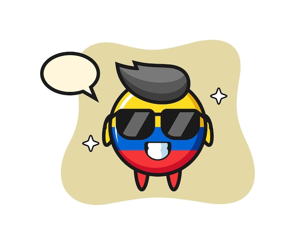 Cartoon mascot of colombia flag badge with cool gesture