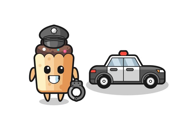 Cartoon mascot of cupcake as a police , cute design