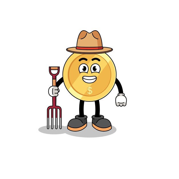 Cartoon mascot of dollar coin farmer character design