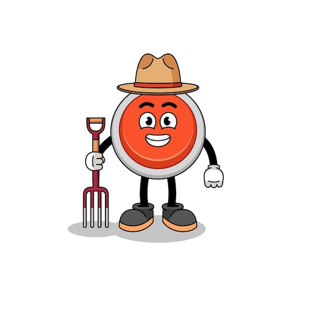 Cartoon mascot of emergency button farmer