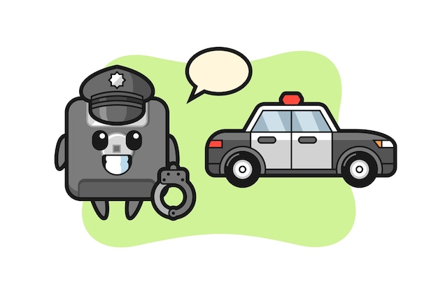 Cartoon mascot of floppy disk as a police  cute style design for t shirt sticker logo element