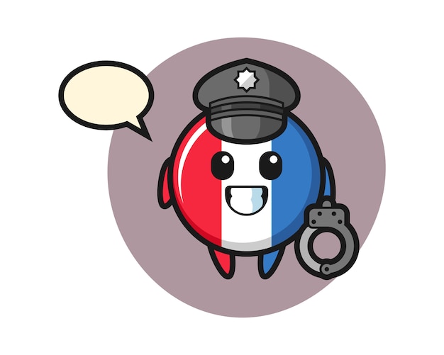 Mascotte del fumetto del distintivo della bandiera della francia come polizia