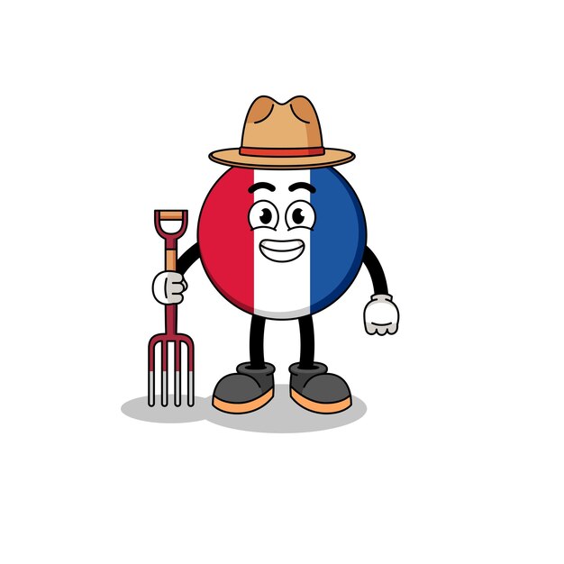 Vector cartoon mascot of france flag farmer character design