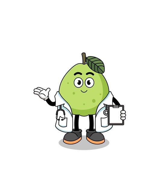 Vettore cartoon mascotte del design del personaggio del dottore guava