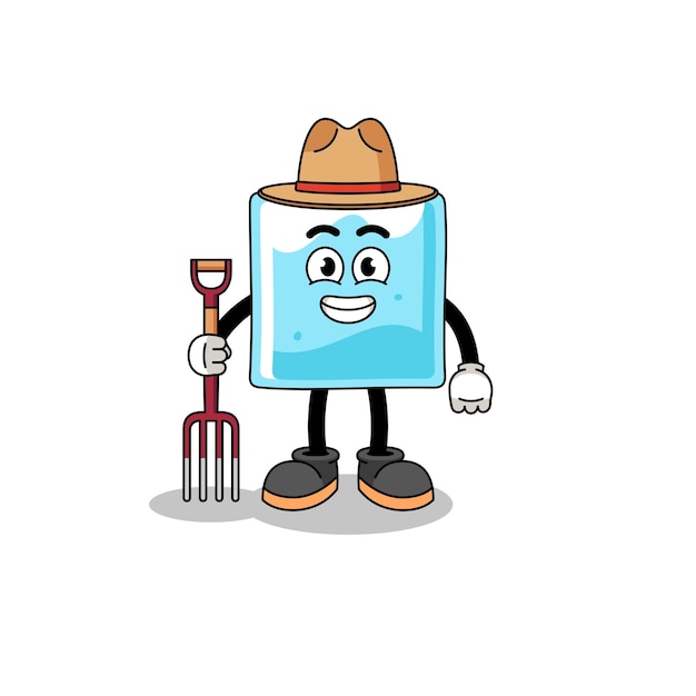 Cartoon mascotte del design del personaggio di un agricoltore di blocchi di ghiaccio