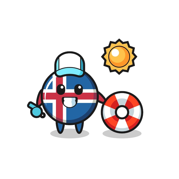 Vettore cartoon mascotte della bandiera islandese come guardia della spiaggia