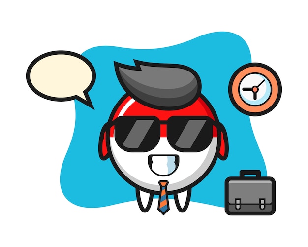 Cartoon mascot of indonesia flag badge as a businessman