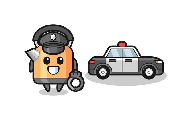 Cartoon mascot of kettle as a police , cute style design for t shirt, sticker, logo element