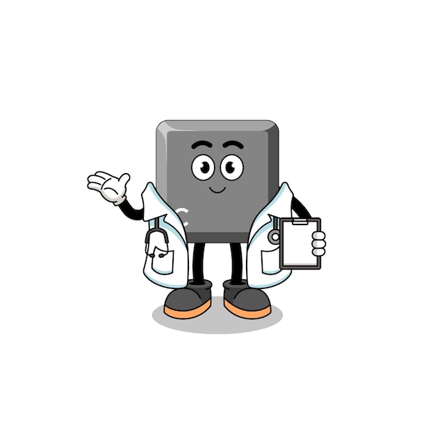 Cartoon mascot of keyboard C key doctor