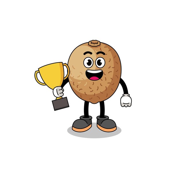 Cartoon mascot of kiwifruit holding a trophy