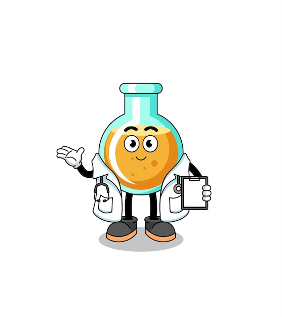 Cartoon mascotte del medico di bicchieri di laboratorio