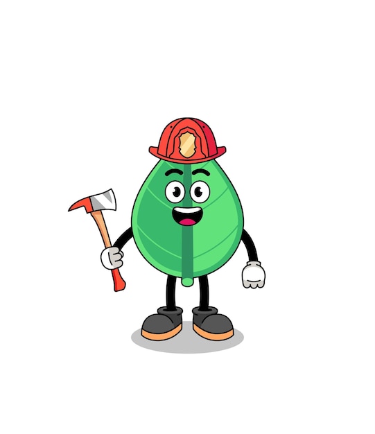 Cartoon mascot of leaf firefighter