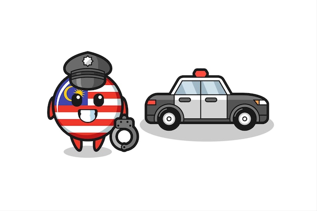 Vector cartoon mascot of malaysia flag badge as a police