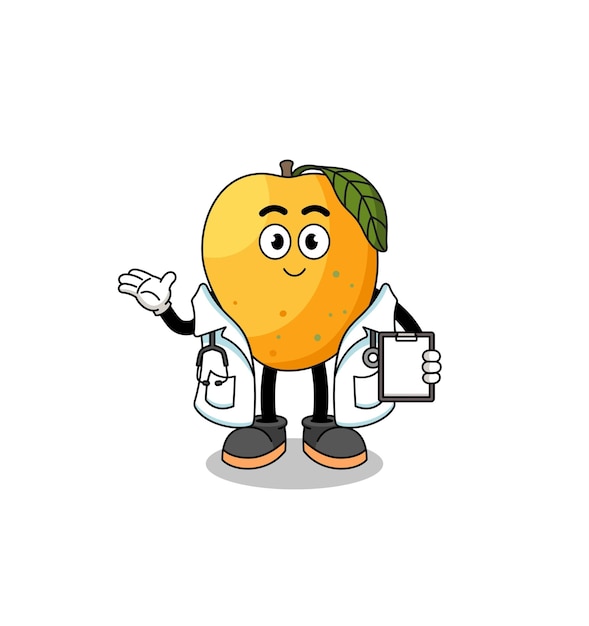 Cartoon mascotte del design del personaggio del dottore della frutta del mango