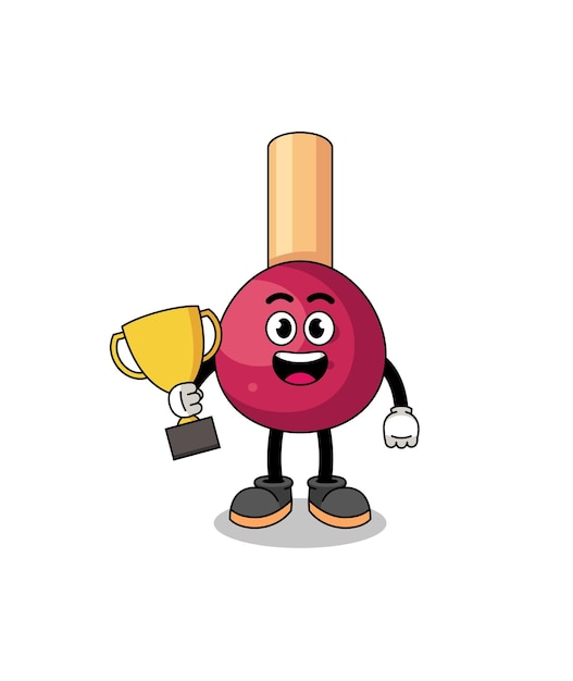 Cartoon mascot of matches holding a trophy